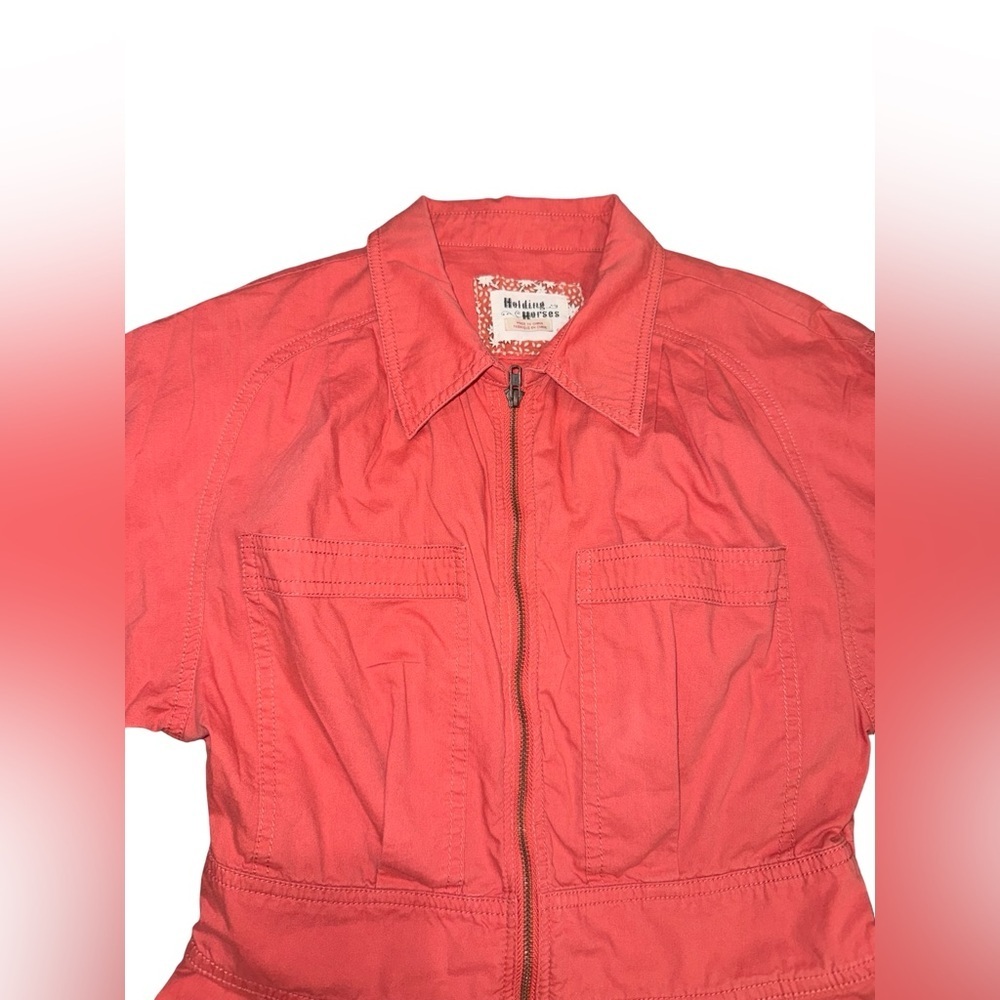 Anthropologie Holding Horses Coral Zip Front Romper 6 Cotton Lyocell Utility - Picture 8 of 16